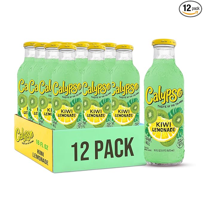 Calypso Lemonade Kiwi Lemonade Made with Real Fruit 16 Fl Oz Glass Bottles (Pack of 12)