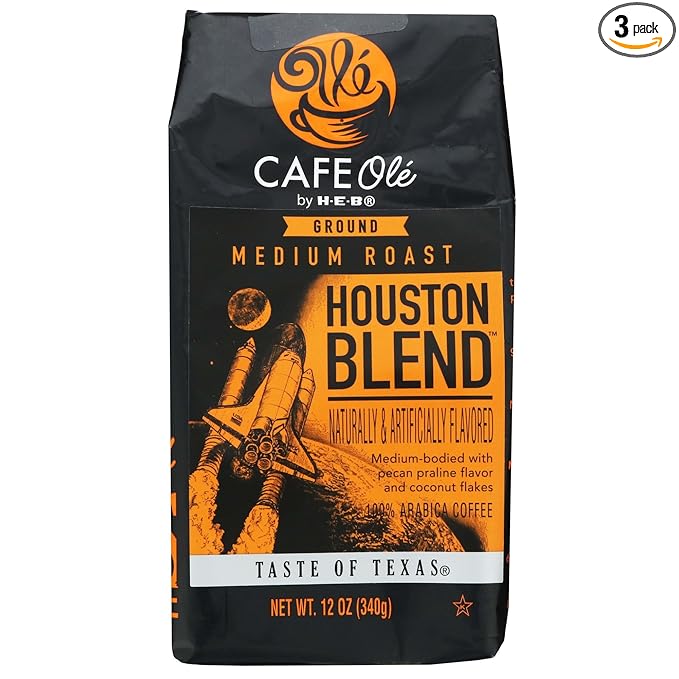 Houston Blend Medium Roast Ground Coffee (pecan praline and coconut) (3 Pack)