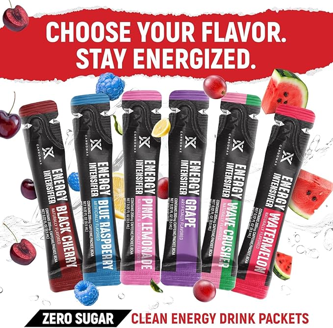 CardoMax - Energy Drink Packets - Liquid Preworkout for Men &amp Women Caffeine Packets with BCAA Vitamin B12 Vitamin B6 &amp B3 - Sugar-Free Zero Calorie Vegan &amp Keto - 15 Stick Packs - Wav