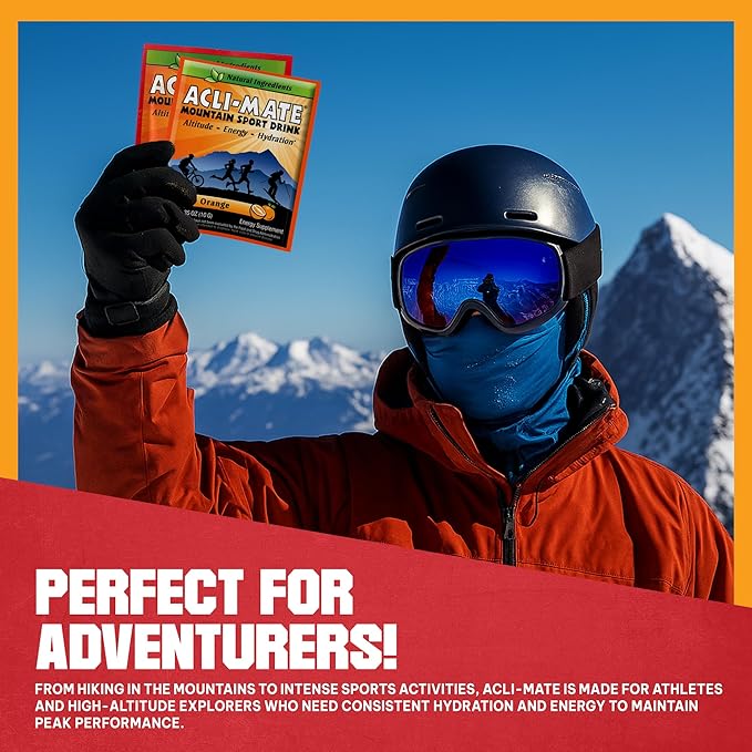 Acli-Mate Mountain Sport Drink Mix Variety Pack – High Altitude Acclimatization Electrolyte Powder Packets – CranRaspberry &amp Orange Flavors for Energy Hydration and Recovery (60 Total Packets)