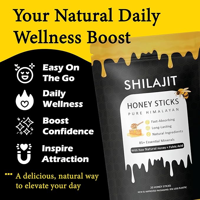Rone Honey Packets with Himalayan Shilajit Natural Honey Saffron - Energy Boost &amp Immune Support 85+ Trace Minerals 75%+ Fulvic Acid - 20 Sticks (1)