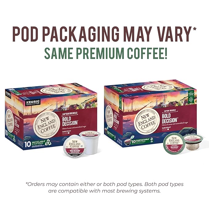 New England Coffee Bold Decision Dark Roast Single Serve Pods 10ct Box (Pack of 6)