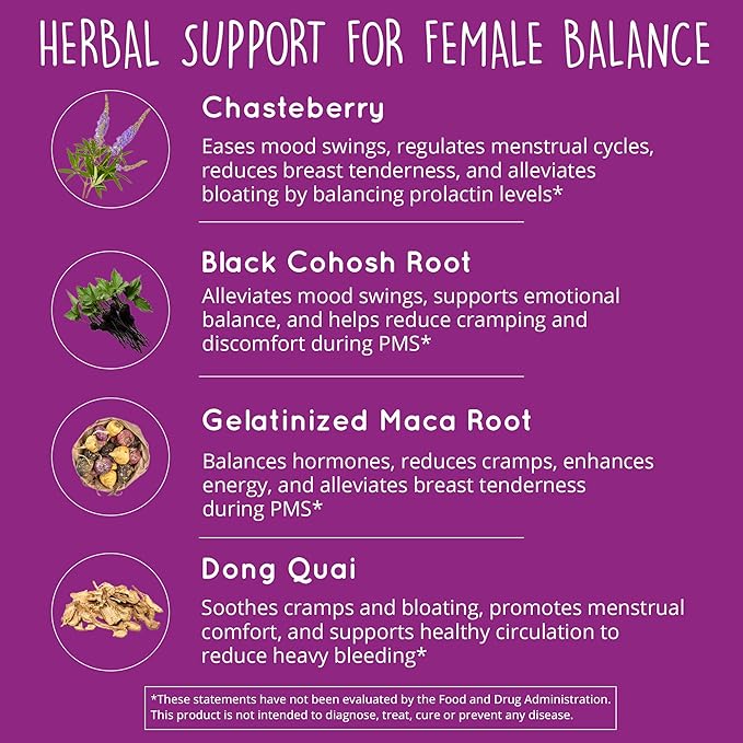 Hormone Balance for Women – PMS Support Supplement Menopause &amp Perimenopause | Bloating Relief Menstrual Cramp Mood PMDD | Chasteberry Supplements Black Cohosh Dong Quai | Vegan Non-GMO 60