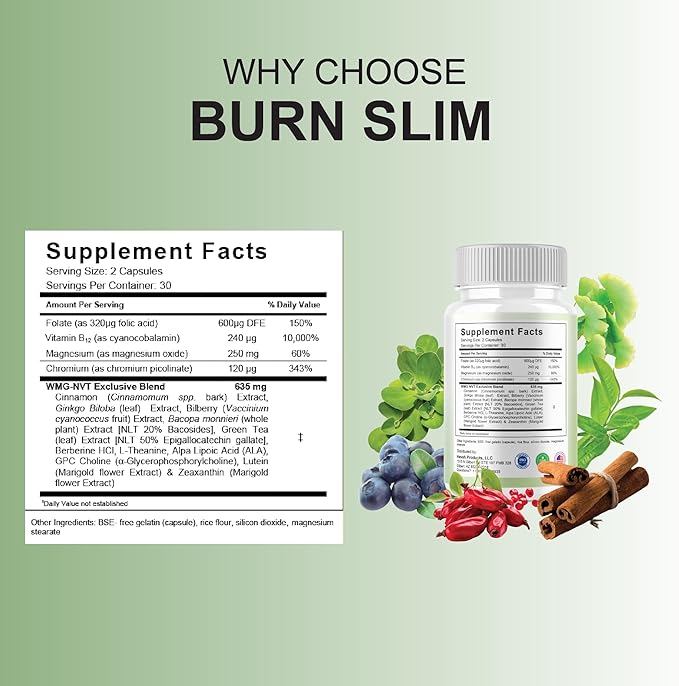 BLUE VIBE Burn Slim Pro Capsules BurnSlim Advanced Maximum Strength Overall Health &amp Wellness Support Supplement Burn Slim Premium All Natural Daily Health Support Formula (3 Pack - 180 Capsules