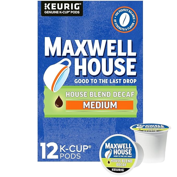 Maxwell House Cafe Collection Decaf House Blend Medium K-Cups + Coffee K-Cup Pods French Roast Dark 12 CT (Variety Pack)