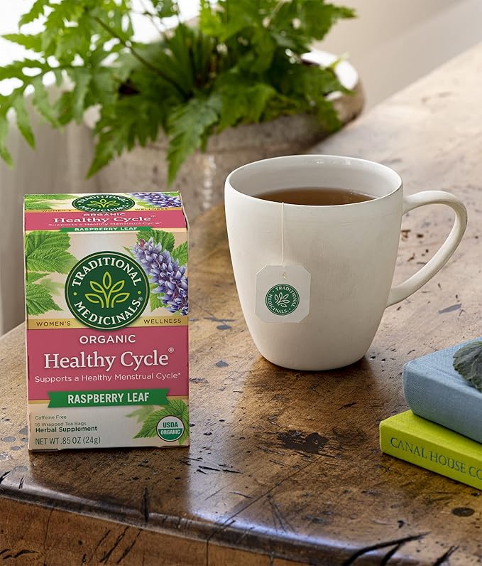 Traditional Medicinals Organic Healthy Cycle Raspberry Leaf Herbal Tea Supports a Menstrual Cycle (Pack of 4) - 64 Tea Bags Total 64.0 Count