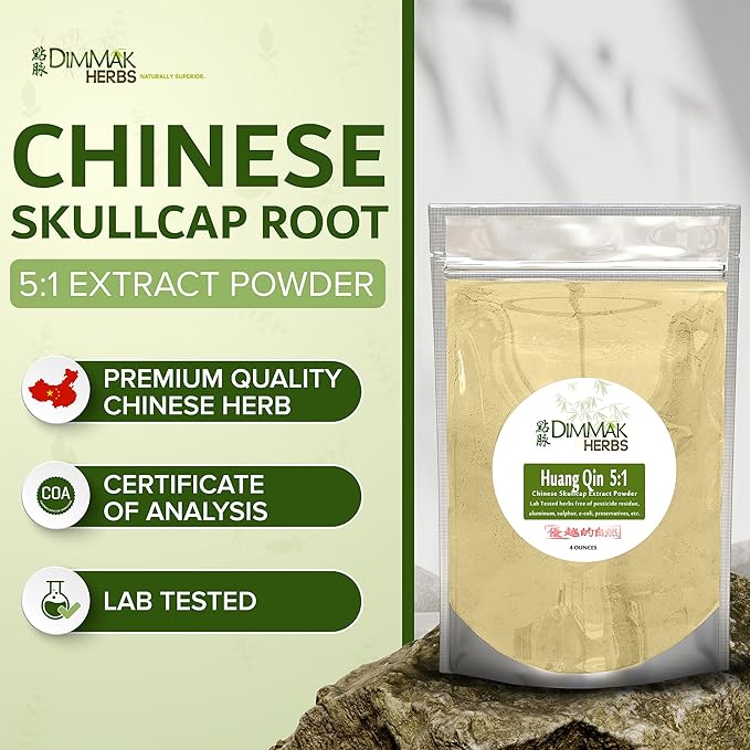 Dimmak Herbs Organic Scutellaria Baicalensis Extract 5:1 (Chinese Skullcap) Potent Huang Qin for Immune Defense Inflammation Support &amp Lung Health- Doctor Verified (4oz)