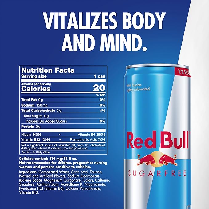 Red Bull Sugar Free Energy Drink with 114mg Caffeine plus Taurine &amp B Vitamins 12 Fl Oz Pack of 24 Cans