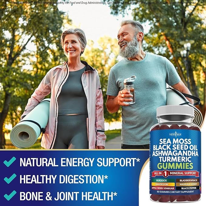 Sea Moss Gummies Sea Moss Black Seed Ashwagandha Turmeric Manuka Honey ACV Dandelion Black Pepper Burdock Bladderwrack Vegan- 180 Count
