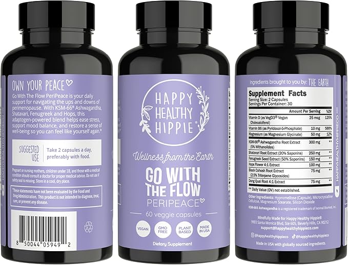 Perimenopause Supplements for Women - Hot Flash Night Sweat Mood &amp Sleep Support | Vegan Hormone Balance Capsules with KSM-66 Ashwagandha Shatavari &amp Black Cohosh | Estrogen-Free 60ct