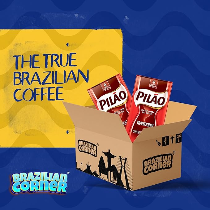 BRAZILIAN CORNER Pilão Roasted and Ground Coffee 2x 8.80 oz | Café Pilão Torrado e Moído 2x 250g (PACK OF 02)