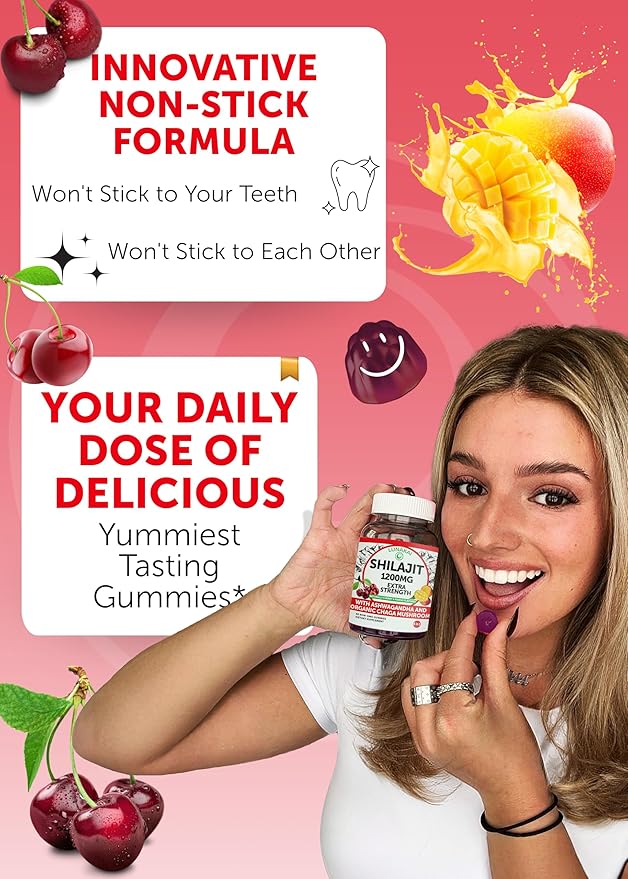 Lunakai USA Made 1200mg Pure Himalayan Shilajit Gummies for Men &amp Women with Ashwagandha &amp Chaga – Supplement for Daily Energy &amp Vitality Support - 6 Pack