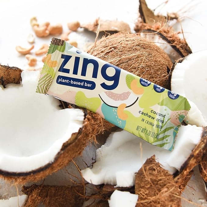 Zing Plant Based Protein Bar Coconut Cashew Crisp Nutrition Bar 10g Protein 5g Fiber Vegan Gluten Free Soy Free Non GMO 12 count