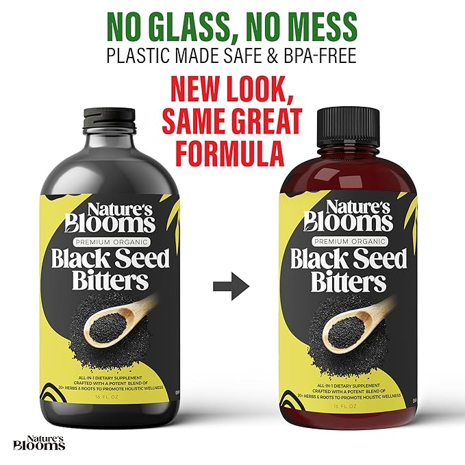 Nature's Blooms: Black Seed Bitters Natural Supplement for Health and Wellness|Super Antioxidant for Immune Support Joints Digestion Hair &amp Skin|16 oz