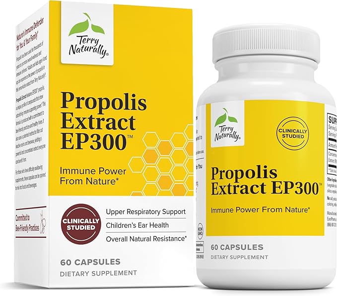 Terry Naturally Propolis Extract - 200 mg 60 Capsules - Immune Support Supplement Promotes Healthy Bacteria Balance 100% Pure Propolis No Beeswax - Non-GMO Gluten-Free - 60 Servings