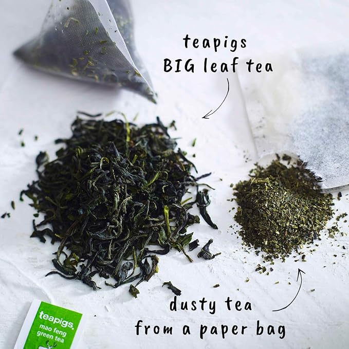 Teapigs Mao Feng Green Tea Bags Made With Whole Leaves caffeine-free natural ingredients (1 Pack of 50 Teabags)