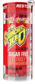 Sqwincher Zero Qwik Stik Fruit Punch Sugar Free Low Calorie Low Sodium Electrolyte Replacement Powder Hydration Drink Mix .11 oz Packet (Pack of 200)