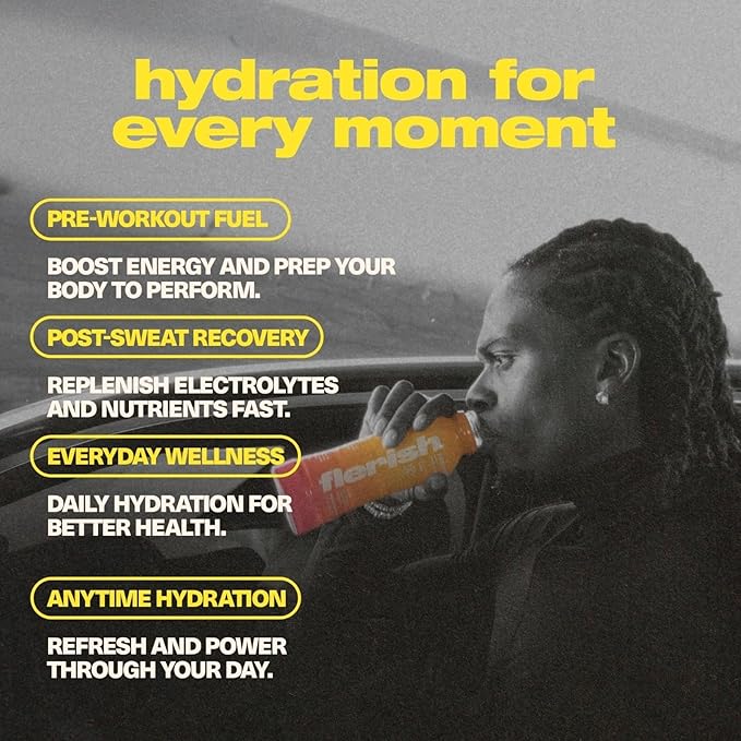 FLERISH Enhanced Hydration Drink Mixed Berry Flavor - Watermelon Based Electrolytes with L-Theanine &amp Magnesium 16 fl oz (Pack of 12)