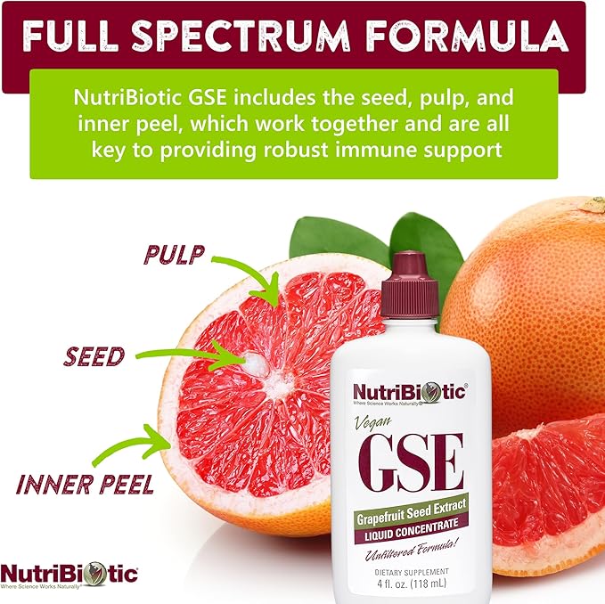 NutriBiotic – GSE 4 Oz Liquid | The Original Grapefruit Seed Extract Premium Concentrate with Bioflavonoids | Vegan Gluten Free Non-GMO