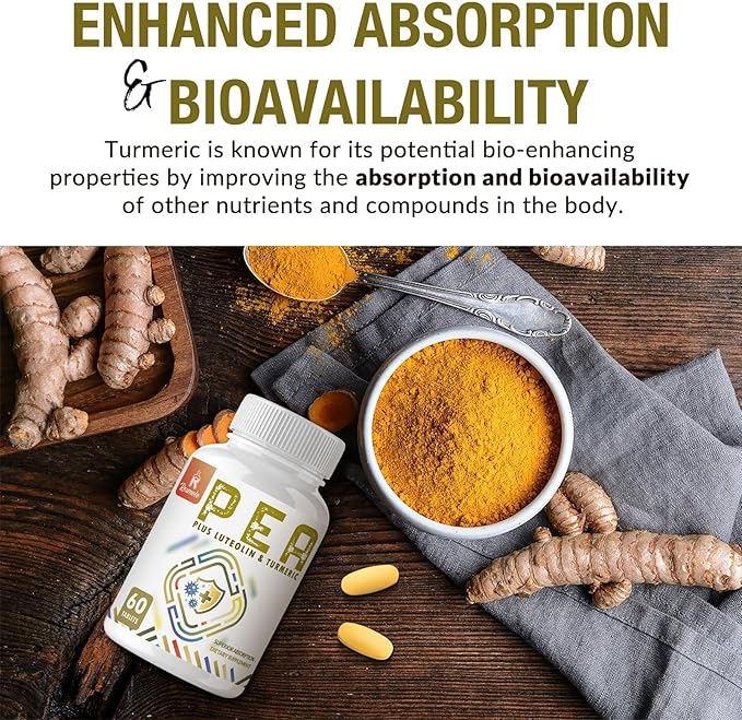1500 MG Palmitoylethanolamide with Luteolin 98% &amp Turmeric High Absorption Micronized Pea Supplement for Discomfort Management- USA Made - 120 Tablets