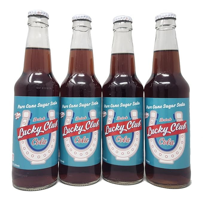 4 pack of Drink Lucky Club Cola Soda Pop Soft 12oz bottles Pure Cane Sugar