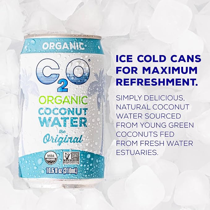 C2O - Organic Coconut Water The Original Flavor (24 Pack 3 Fridge Pack Boxes) - Fresh Coconut Water Non GMO Canned Water - Natural Hydration Essential Electrolytes Potassium - 24 Cans 10.5 FL OZ