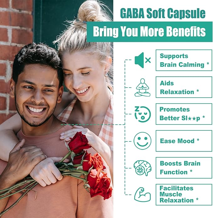 GABA Supplement - 1000 mg Liposomal Form for Optimal AbsorptionGABA with L-Theanine Magnesium Glycinate 5HTP Vitamin D3 for Brain Calm Mood Zzz Better - Melatonin-Free 120 Softgels.