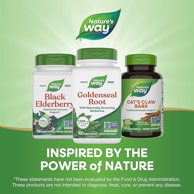 Nature's Way Goldenseal Root Traditional Digestive Support* Contains Berberine Non-GMO Project Verified Vegan 100 Capsules (Packaging May Vary)