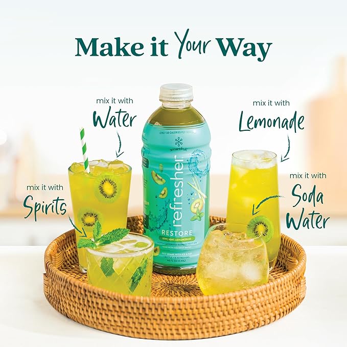 Smartfruit Restore Refresher – Kiwi Lemongrass Mint – Made with Real Fruit Juice No Added Sugar Coconut Water for Hydration Green Coffee Bean Extract for Natural Energy – 48oz Drink Mix