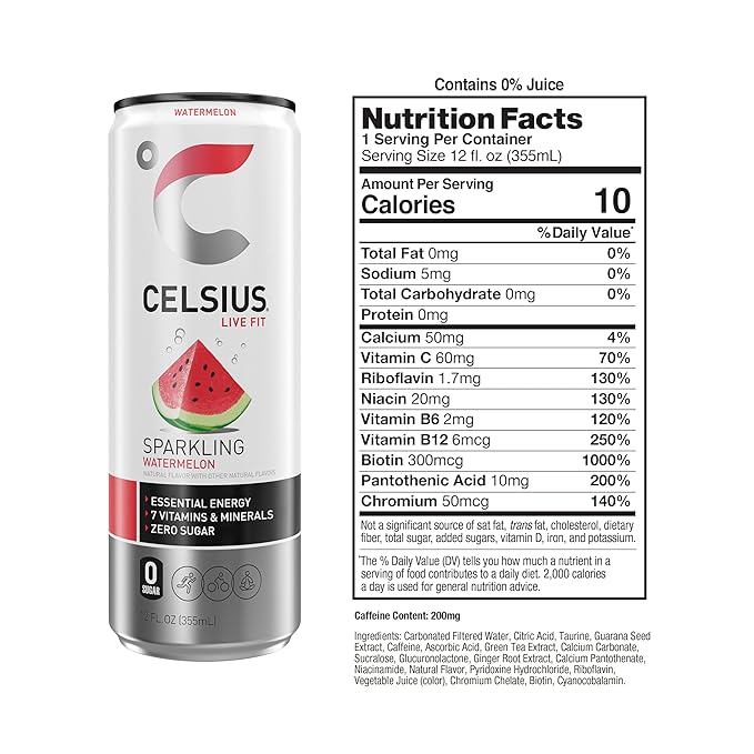 CELSIUS Sparkling Watermelon Functional Essential Energy Drink 12 Fl Oz (Pack of 12)