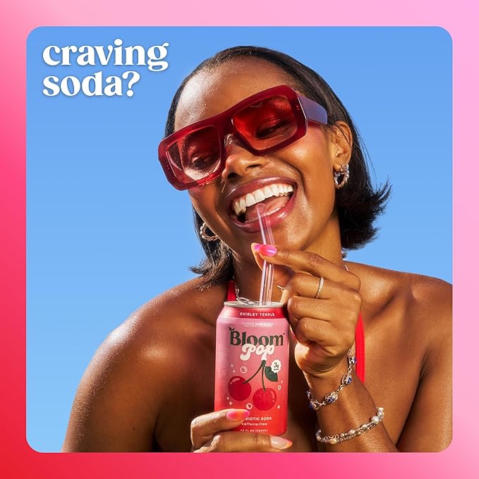 Bloom Pop Prebiotic Soda 12 Pack Shirley Temple Flavor 12oz Cans | Prebiotic Soda for Gut Health Low Calorie Soda No Caffeine Healthy Soft Drink Alternative