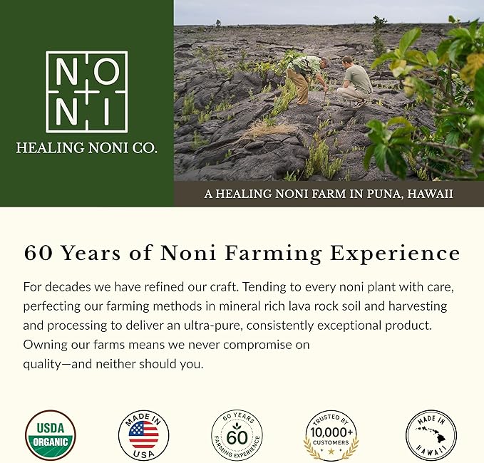 Healing Noni - 100% Pure Noni Juice - USDA Organic Full Strength Wellness Drink Hawaiian-Grown Superfood - (32oz 12 Pack)