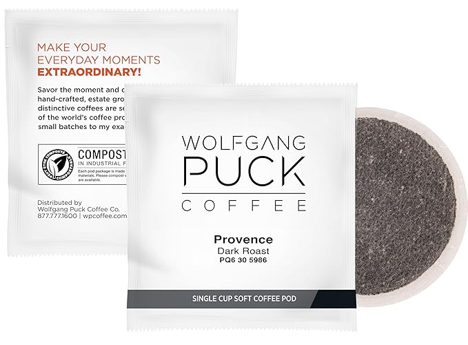 Wolfgang Puck Coffee Provence French Roast 9.5 Gram soft Pods 18 Count (Pack of 3)