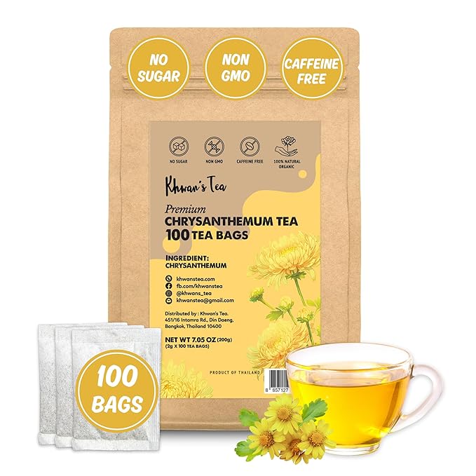 KHWAN’S TEA Chrysanthemum Flower Tea – Premium Herbal Tea Caffeine-Free Sun-Dried Flowers Soothing Aroma Perfect for Relaxation