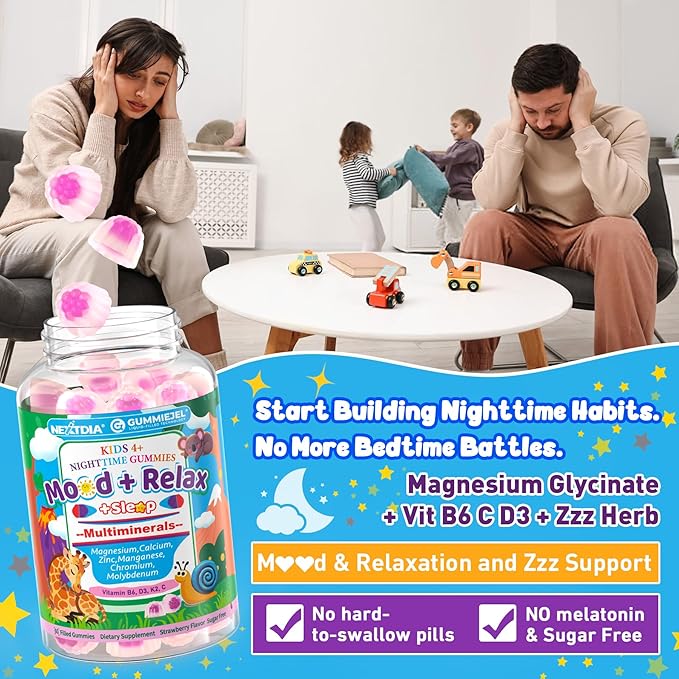 Kids 4+ Magnesium + Saffron Sleep Gummies Relax Happy Filled Gummy Bedtime Calcium Zinc Mineral + Multivitamin Gummies Melatonin Free | Vitamin D3 K2 | Bone Only Need 1 Gummy - Sweet Dream Magic