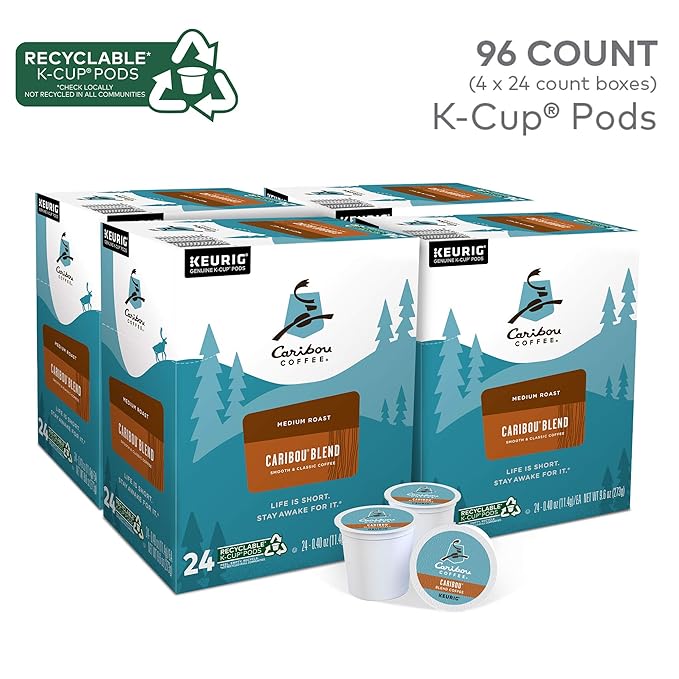 Caribou Coffee Caribou Blend Single-Serve Keurig K-Cup Pods Medium Roast Coffee 24 Count (Pack of 4)