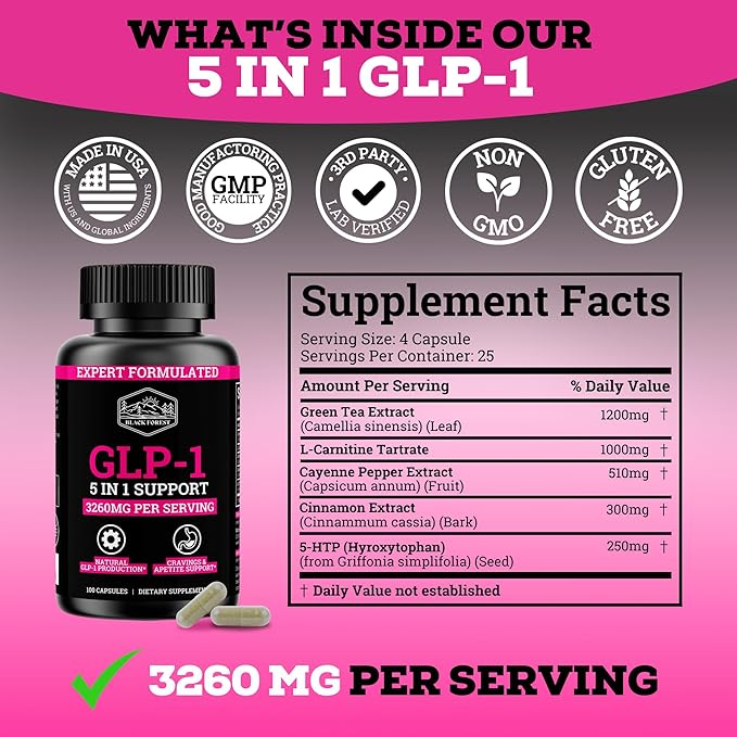 GLP-1 Supplement Support (GLP-1 Supplement Women) GLP Activate with GLP-1 Probiotic &amp Green Tea Extract (5 in 1 GLP-1 Booster) 3260mg Per Serving (1 Month Supply) For Metabolism Support