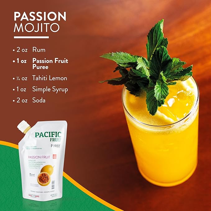 PACIFIC FRUIT - Passion fruit juice pulp - Real passion fruit puree for cocktails - Passionfruit puree -No Sugar Added - Pulpa de maracuyá - Fruits for smoothies