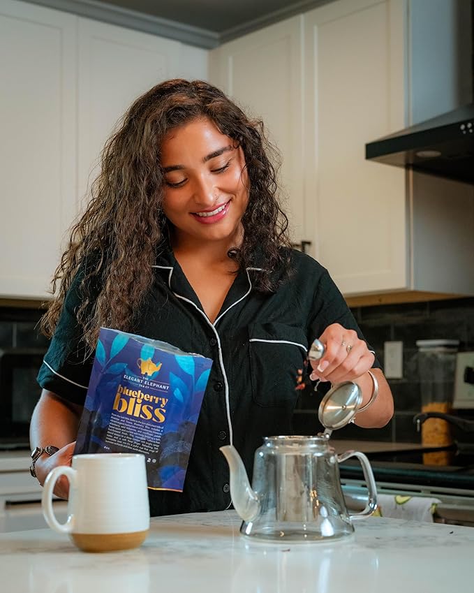 Blueberry Bliss Tea Organic Loose Leaf Herbal Tea – Real Fruit Summer Juice Caffeine-Free Refreshing Sweet Iced Drink – 4 oz Resealable Bag (Makes 50 Cups)