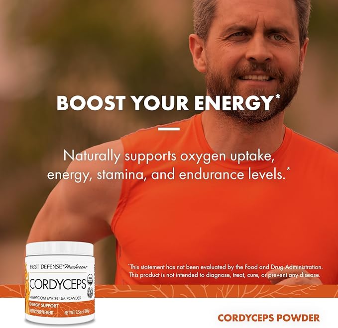 Host Defense Cordyceps Powder - Immune &amp Energy Support Supplement - Kidney Health Supplement with Cordyceps Mushrooms - Fitness Support Supplement to Aid Oxygen Uptake - 3.5 oz (66 Servings)*