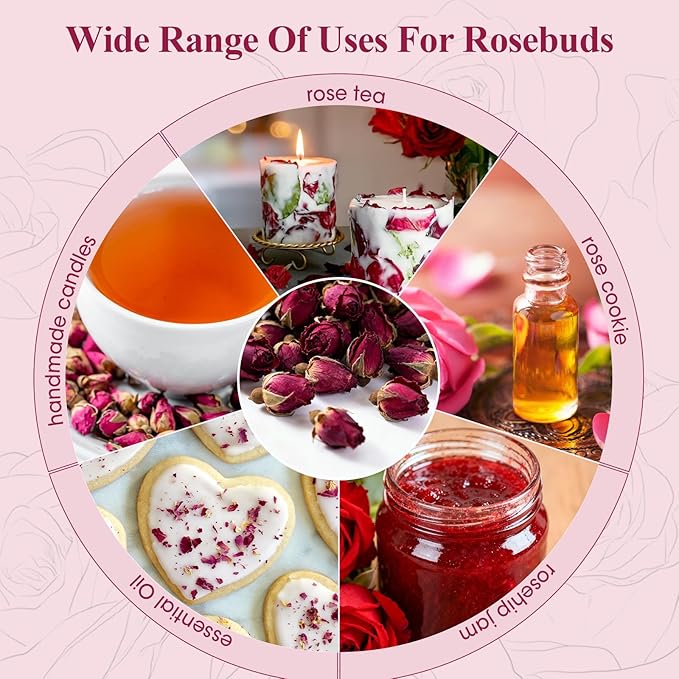 Rose Bud Tea Dried Red RoseMQUPIN Rose Tea 100% Natural Pure Flower Edible Buds Tea Culinary Food Grade Red Rosebud for Drinking DIY Gift (250g/3Packs)