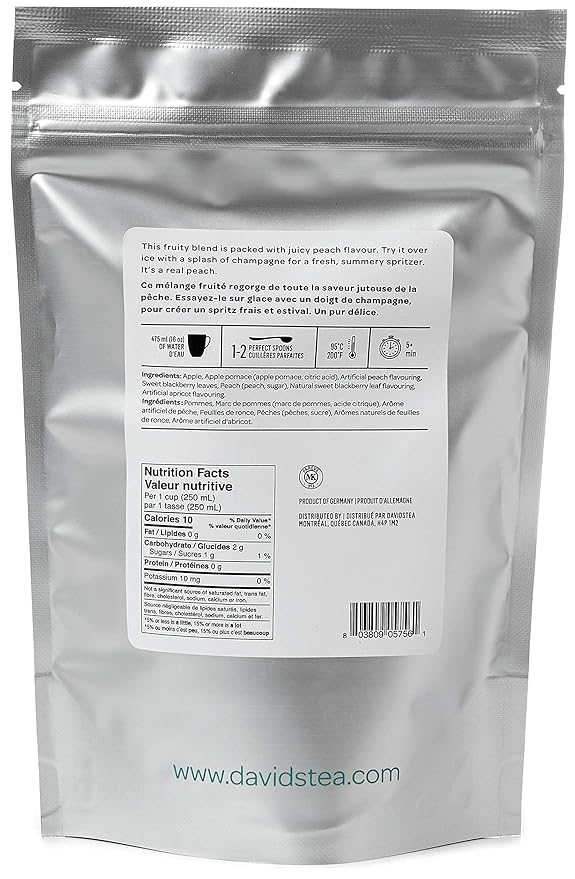 DAVIDsTEA Just Peachy Loose Leaf Tea Premium Herbal Tea with Peach and Apple Fruity Iced Tea 4 oz / 113 g