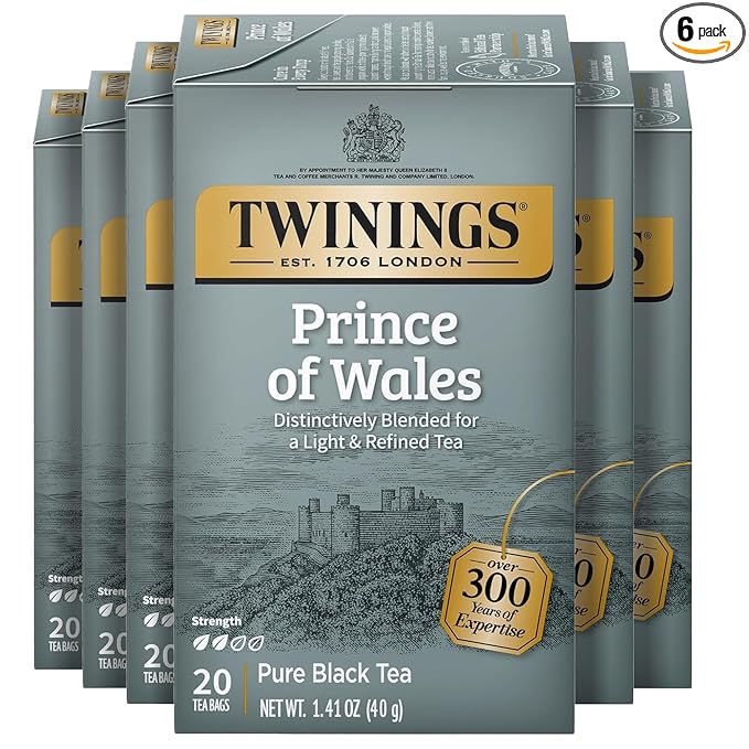 Twinings Prince of Wales Black Tea Individually Wrapped Bags 20 Count (Pack of 6) Velvety Smooth &amp Mild Caffeinated Enjoy Hot or Iced 120 Teabags