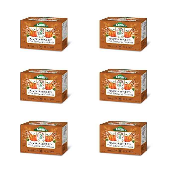 Tadin Pumpkin Spice Herbal Tea Caffeine Free Decaf 24 Tea Bags Per Box Pack of 6