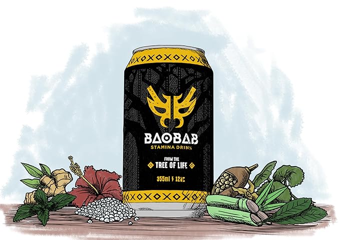 Baobab Stamina Drink – Natural Energy with Baobab Yerba Mate &amp Hibiscus | Clean Focus Great Taste &amp No Crash | Plant-Based Superfruit Functional Beverage Perfect Pre Workout Drink (6x12oz Ca