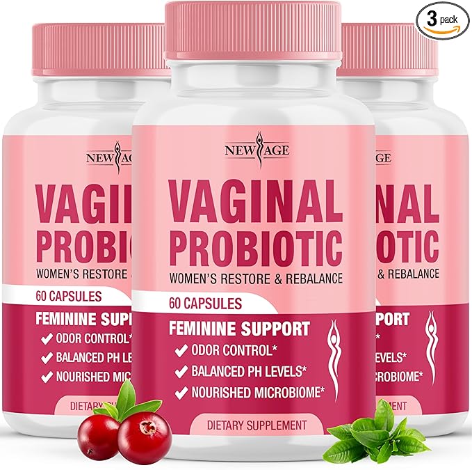 NEW AGE Vaginal Probiotics for Women with Prebiotics Cranberry Extract and a Lactobacillus Probiotic Blend Supports Healthy pH Balance Odor Control Vaginal Flora - 180 Capsules