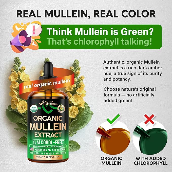 Mullein Drops for Lungs - USDA Organic Liquid - Mullein Leaf Extract Supplement - Made in USA - Lung &amp Bronchial Cleanse for Smokers - Respiratory Health Support - As Tincture Tea Pills - Pack o
