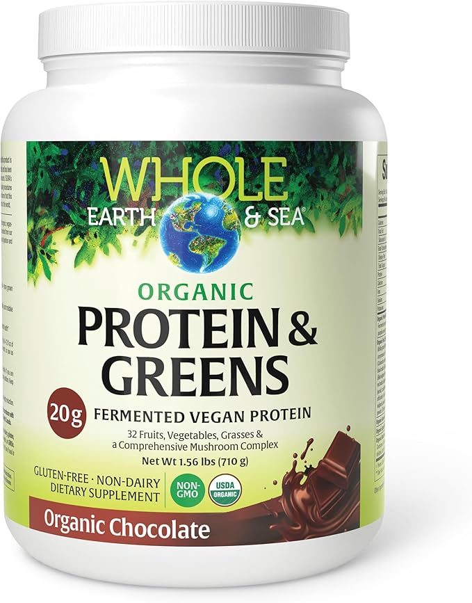 Whole Earth &amp Sea from Natural Factors Organic Fermented Protein &amp Greens Vegan Whole Food Supplement Chocolate 1lb 9 Oz