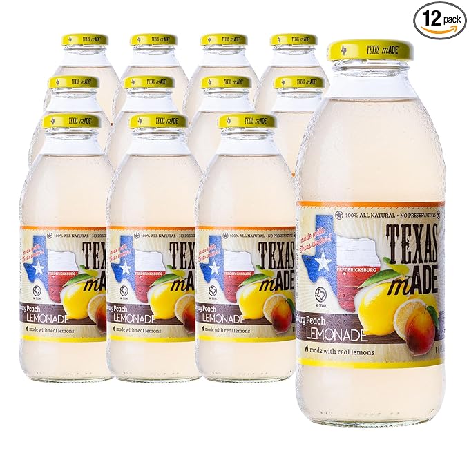 Texas mADE Fredericksburg Peach Lemonade Lemonade Made with Pure Cane Sugar and Peach Flavor No Preservatives Texas Crafted Lemonade 16 fl oz Pack of 12