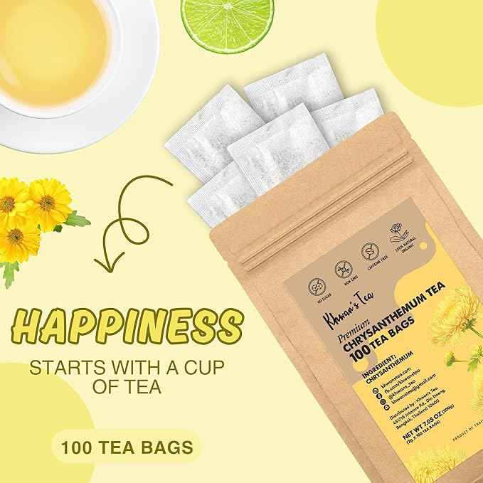 KHWAN’S TEA Chrysanthemum Flower Tea – Premium Herbal Tea Caffeine-Free Sun-Dried Flowers Soothing Aroma Perfect for Relaxation